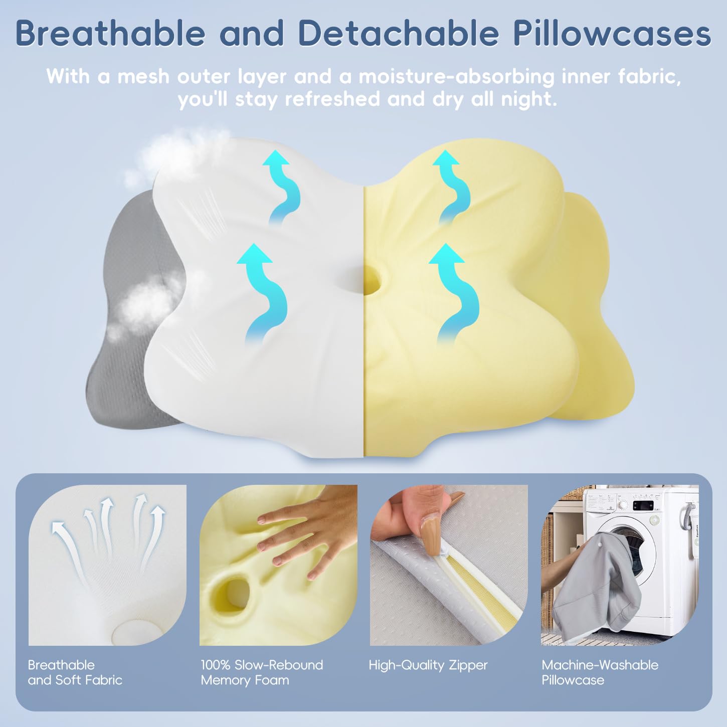 SNUGUP Ergonomic Cervical Neck Pillow, Memory Foam Neck Support Pillow with Contoured Design, Breathable Removable Pillowcase, for Side Back Stomach Sleepers, White - Available at All In One Marketplace Canada