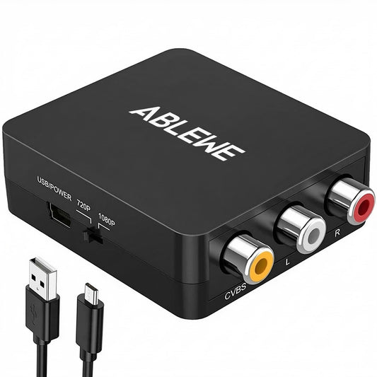 ABLEWE RCA to HDMI,AV to HDMI Converter, 1080P Mini RCA Composite CVBS Video Audio Converter Adapter Supporting PAL/NTSC for TV/PC/ PS3/ STB/Xbox VHS/VCR/Blue-Ray DVD Players