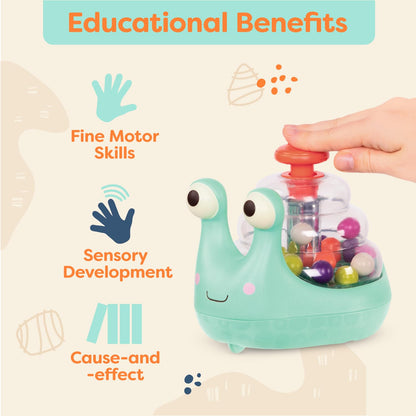 B. toys – Light Up Snail Ball PopperBaby Toy with Glowing Effects & Easy– Grip Handle – Interactive Educational Toy for Motor Skills Development – Colorful Baby Toys for 10+ Months B. toys