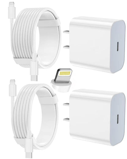 iPhone Charger Apple Charger, [Apple MFi Certified]2 Pack Apple Type C Wall Charger Block with 2 Pack [6FT&10FT] Long USB C to Lightning Cable for iPhone 14/13/12/12 Pro Max/11/Xs Max/XR/X,AirPods Pro - Available at All In One Marketplace Canada