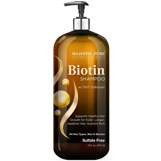 Majestic Pure Biotin Shampoo - Volumizing Shampoo for Hair Loss - with DHT-3 Blocker - Hydrating & Nourishing - Sulfate Free, for Men & Women - Thin Hair Shampoo - 16 fl oz - Available at All In One Marketplace Canada