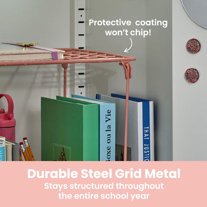LockerMate 10-Piece Fashion Locker Kit with 12" Stac-A-Shelf, Includes Mirror, Cork Board & Light, Floral Pink