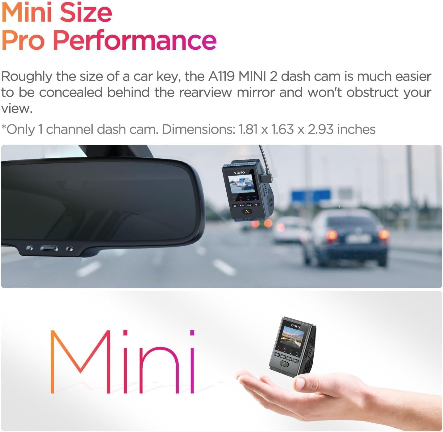 VIOFO Dash Cam Front A119 Mini 2, STARVIS 2 Sensor, 2K 60fps/HDR 30fps Voice Control Car Dash Camera with 5GHz Wi-Fi GPS, Night Vision 2.0, 24H Parking Mode, Supercapacitor (SD Card Not Included) - Available at All In One Marketplace Canada