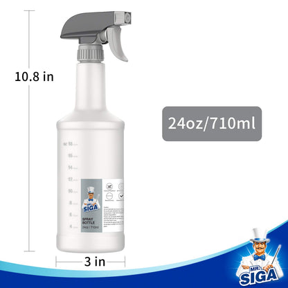 MR.SIGA 24 oz Plastic Spray Bottles for Cleaning Solutions, HDPE Commercial Grade Refillable Spray Bottles with Measurements and Adjustable Leak Proof Nozzle, 3 Pack