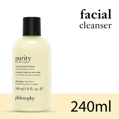 philosophy purity made simple one-step facial cleanser, gentle, respects skin's barrier, skin is soft, conditionned & fresh, removes make-up,240ml