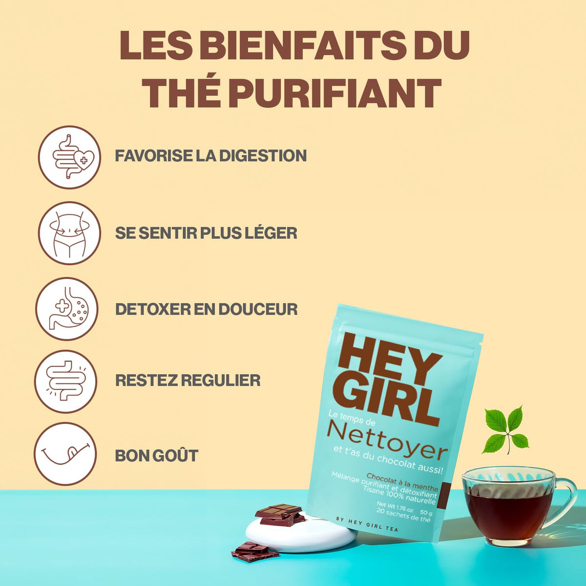Hey Girl Detox Cleanse Tea - Mint Chocolate Flavor Herbal Tea | Cleansing Tea with Senna Leaf and Peppermint Tea - 20 Tea Bags 🍁 All In One Marketplace Canada