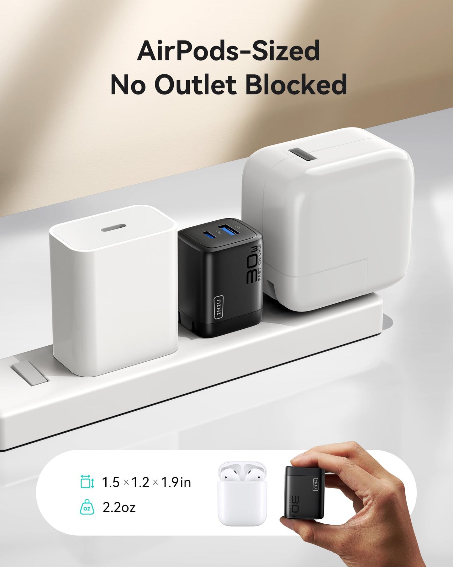INIU for iPhone 17 16 Charger, 30W GaN Tech USB C Charger Fast Charging, 2-Pack Foldable USB C Charging Block with Cable for iPhone 17 16 Pro Max, MacBook Air 13 M4, Samsung S25 S24, iPad 11 Air
