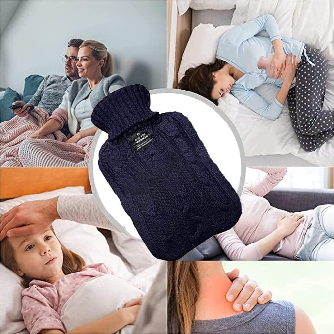 Hot Water Bottle with Soft Cover (2 Liter), Winter Warmer for Hot Compress,Menstrual Cramps,Neck and Shoulder Pain Relief,Hand Feet Warmer (Blue) 🍁 All In One Marketplace Canada