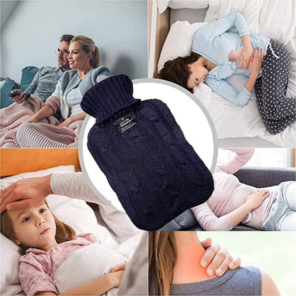Hot Water Bottle with Soft Cover (2 Liter), Winter Warmer for Hot Compress,Menstrual Cramps,Neck and Shoulder Pain Relief,Hand Feet Warmer (Blue) 🍁 All In One Marketplace Canada