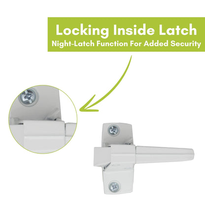 Ideal Security 12W Push Button Storm Door and Screen Door Handle with Key Lock and Storm Door Latch, White