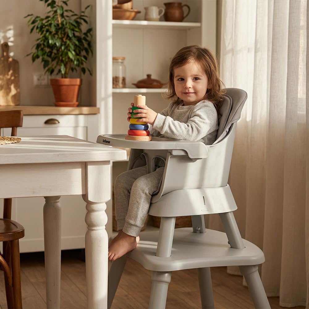 INFANS 8 in 1 Baby High Chair, Convertible Highchair for Babies and Toddlers, Infant Dining Booster Seat, Building Block Table, Kids Stool Table Chair Set with Removable Tray (Grey) INFANS