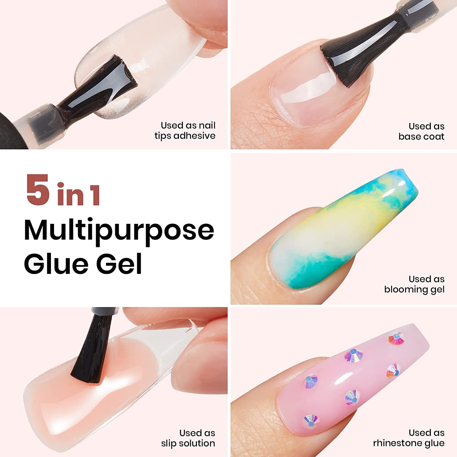 beetles Gel Polish 2Pcs 15ml Nail Glue Kit for Acrylic Nails, 5 in 1 Super Strong Brush in Nail Gel Glue for False Nails Tips and Gel Nail Polish Led Lamp Required - Available at All In One Marketplace Canada