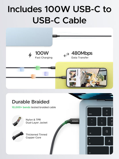 UGREEN Nexode Air 65W USB C Charger with USB C Cable, Ultra-Compact Pocket-Sized, Foldable PD Fast Charging Block, GaN Type C Wall Charger Compatible with MacBook, iPhone 17, Galaxy S26, Pixel, Grey