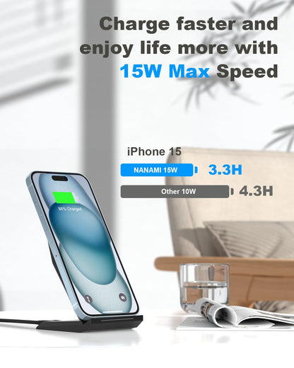 NANAMI Wireless Charger,15W Max Fast Wireless Charging Stand for iPhone 17 16 15 14 13 12 11 Pro Max XS 8,Phone Charger Station for Samsung Galaxy S26 S25 S24 S23 S22 Ultra S21 S20 S10,Pixel 9 8 7 6 5 - Available at All In One Marketplace Canada