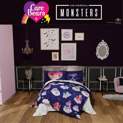 Franco Care Bears x Universal Monsters Halloween Bedding 7 Piece Super Soft Cozy Reversible Comforter and Sheet Set with Sham, Full, (Officially Licensed Product)