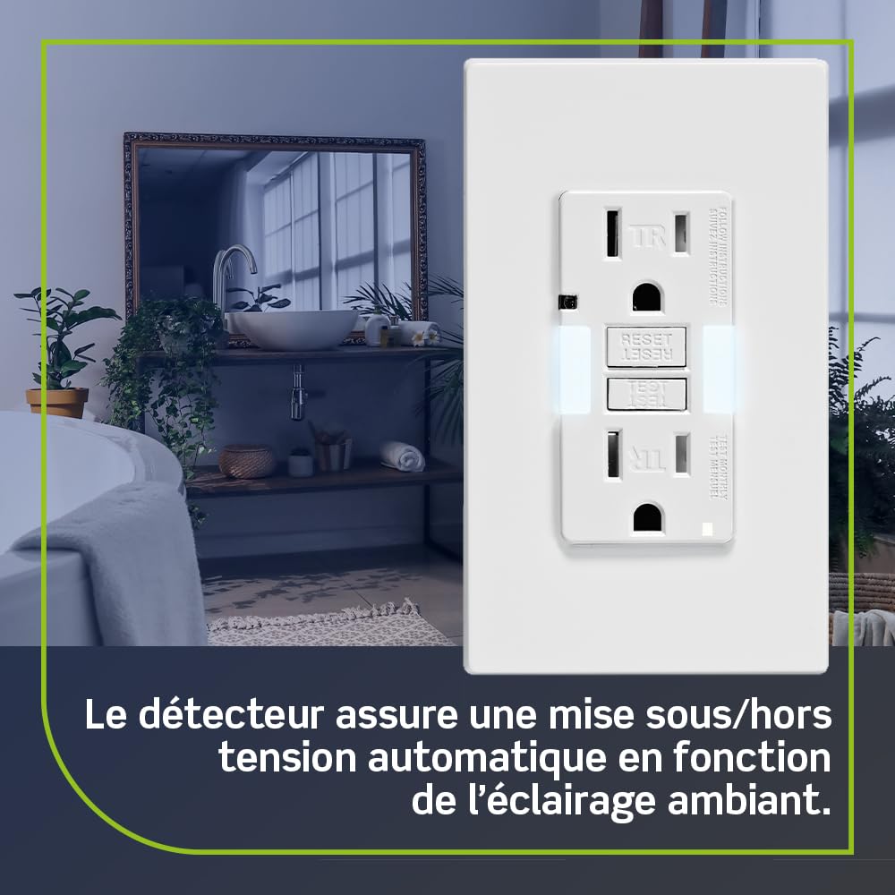 Leviton GFCI Receptacle with Guidelight, 15 Amp Tamper-Resistant with LED Indicator Light, Self Test, GFNL1-00W, White