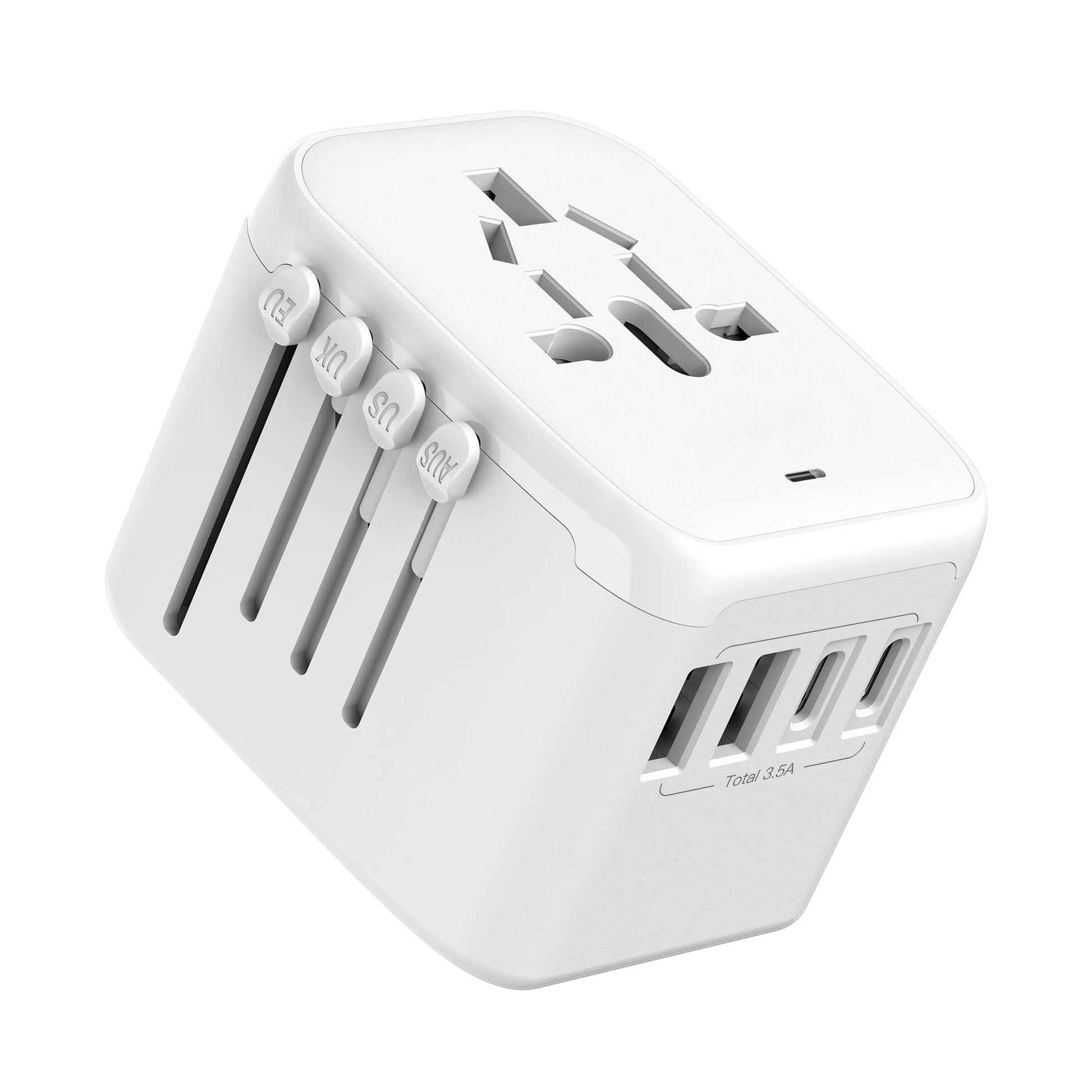 VYLEE Universal International Power Travel Plug Adapter, 5 in 1 European Travel Plug Adapter W/ 3.5A 2xUSB-A and 2xUSB C Wall Charger and Worldwide AC Outlet for Europe USA UK AUS Asia (White)