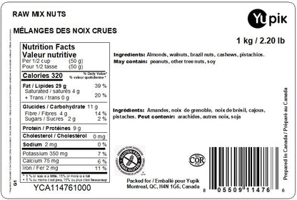 Yupik Raw Mixed Nuts 1kg - Almonds, Walnuts, Brazil Nuts, Cashews & Pistachios | Kosher, Gluten Free, High Fiber