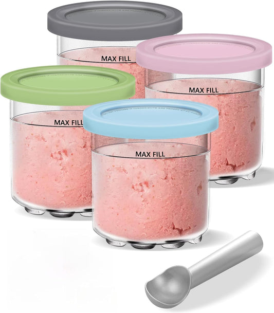 Containers Replacement for Ninja Creami Pints and Lids & Scoop - 4 Pack | Compatible with NC300/NC301/NC299AMZ Series | BPA-Free, Dishwasher-Safe, Leak-Proof Pints for Homemade Ice Cream - Available at All In One Marketplace Canada