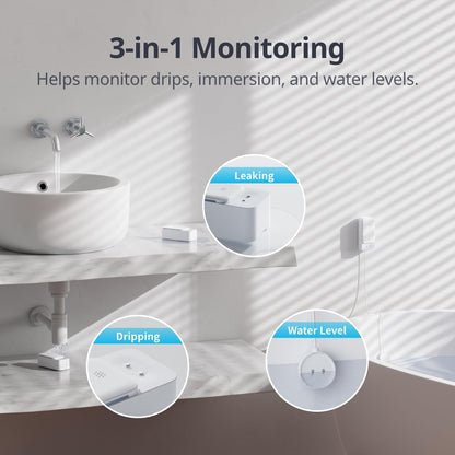 No Hub Required WiFi Water Sensor, Smart Water Leak Detector, 100dB Adjustable Alerts & App Alerts, IP67 Waterproof, Wireless Detector for Home with 1m Sensing Cable (Support 2.4G) - Available at All In One Marketplace Canada