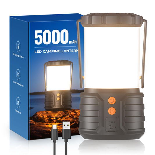 Camping Lantern,5000mAh Rechargeable Battery Emergency Lights for Power Outages,3 Colors,IPX4 Waterproof Portable Led Camping Tent Light for Home Indoor or Outdoor,1 Pack