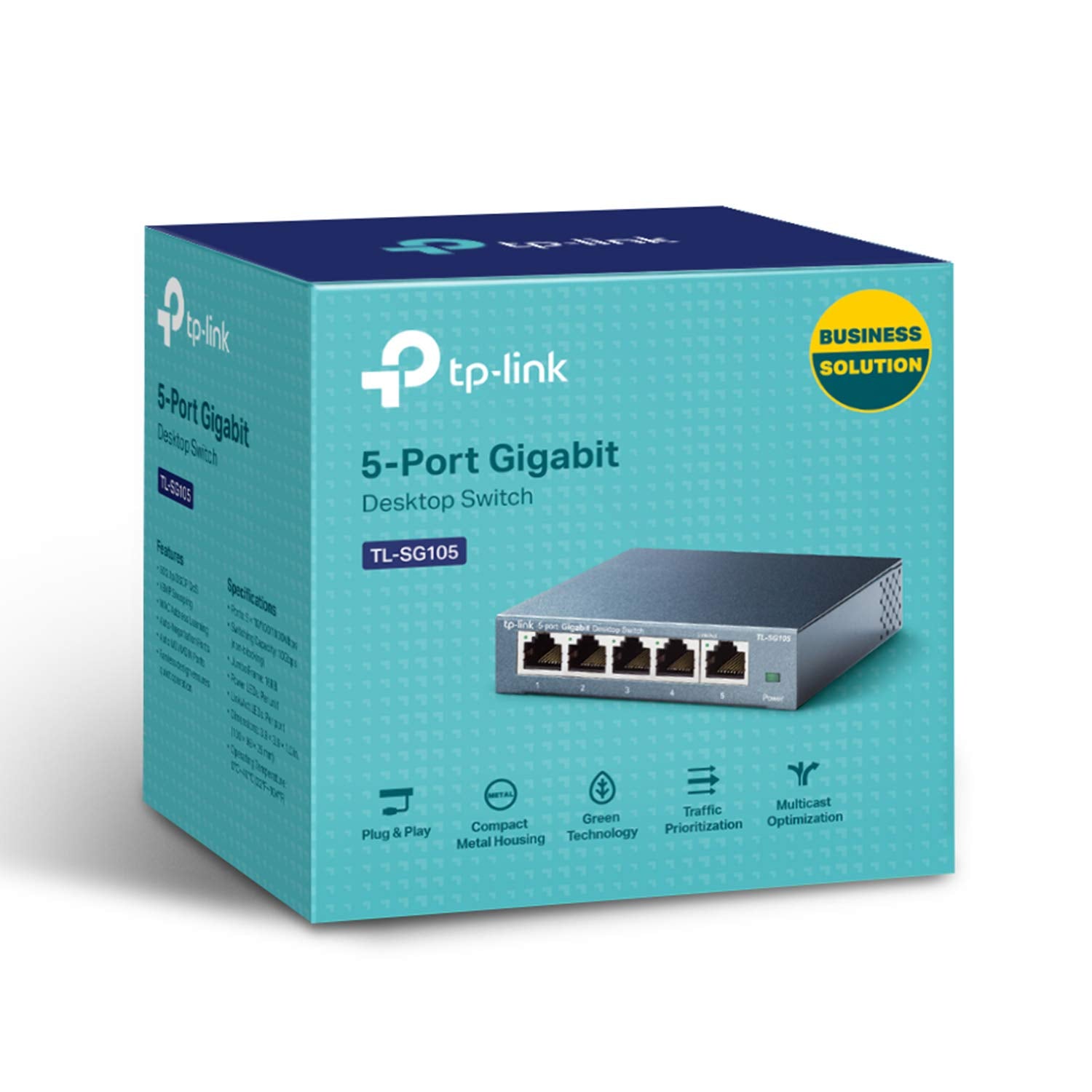 TP-Link TL-SG105 5 Port Gigabit Unmanaged Ethernet Network Switch, Ethernet Splitter, Plug and Play, Fanless Metal Design, Shielded Ports, Traffic Optimization, Limited Lifetime Protection,Black