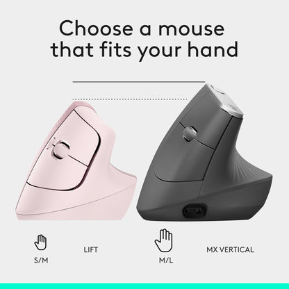 Logitech Lift Vertical Ergonomic Wireless Mouse - Rose