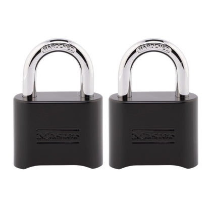 Master Lock Black Combination Padlock, Set Your Own Combo Lock, Weather Resistant Indoor and Outdoor Padlocks with Code for Gym Locker, Gate, Shed, 2 Pack, 178EC2 Master Lock