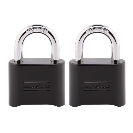 Master Lock Black Combination Padlock, Set Your Own Combo Lock, Weather Resistant Indoor and Outdoor Padlocks with Code for Gym Locker, Gate, Shed, 2 Pack, 178EC2 Master Lock