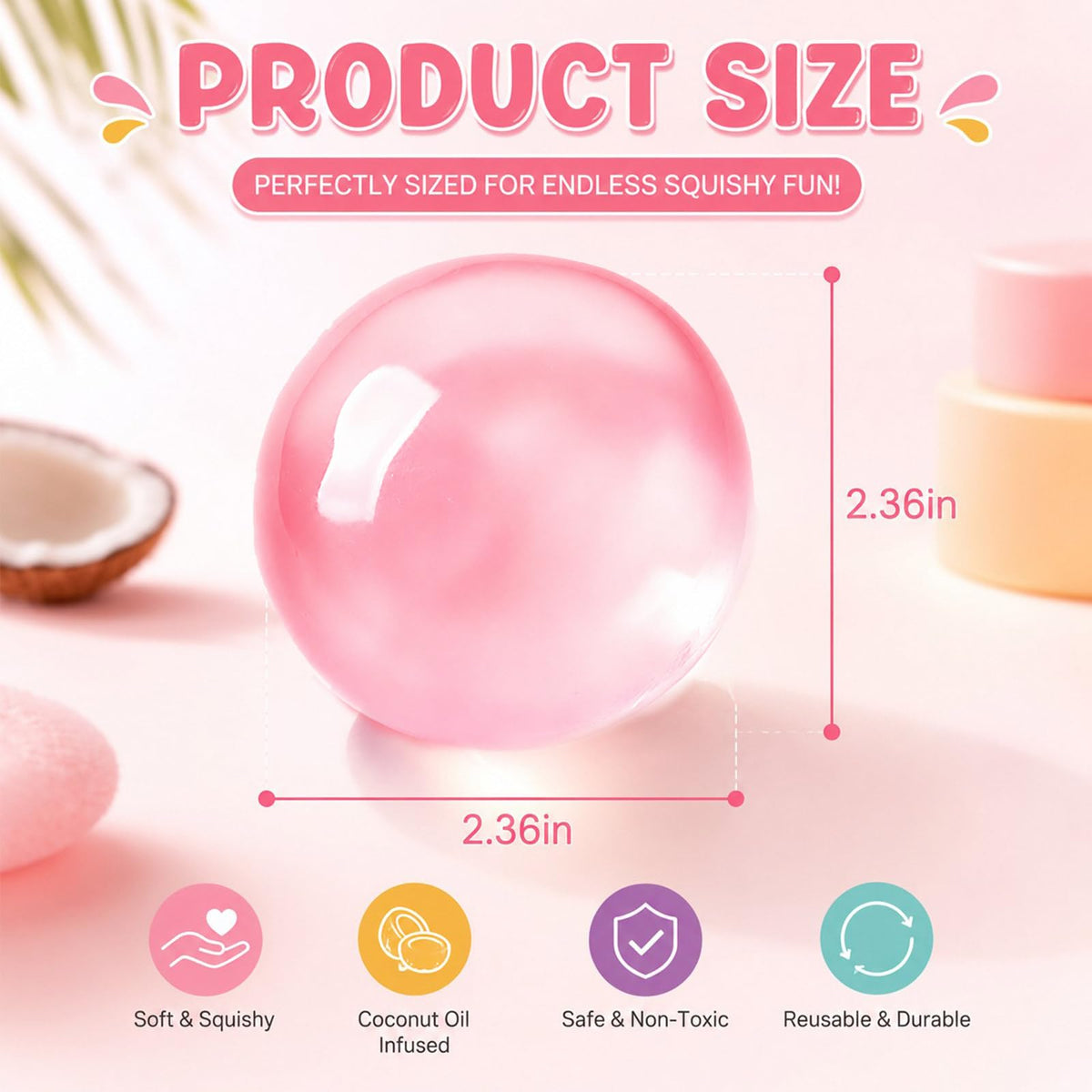 4Pcs Coconut Oil Squishy, Coconut Oil Stress Ball, Soft Sensory Squishy Balls, Fidget Squeeze Toy for Adults & Student Party Favors Christmas Birthday Gift, Stress Relief & Focus 🍁 All In One Marketplace Canada