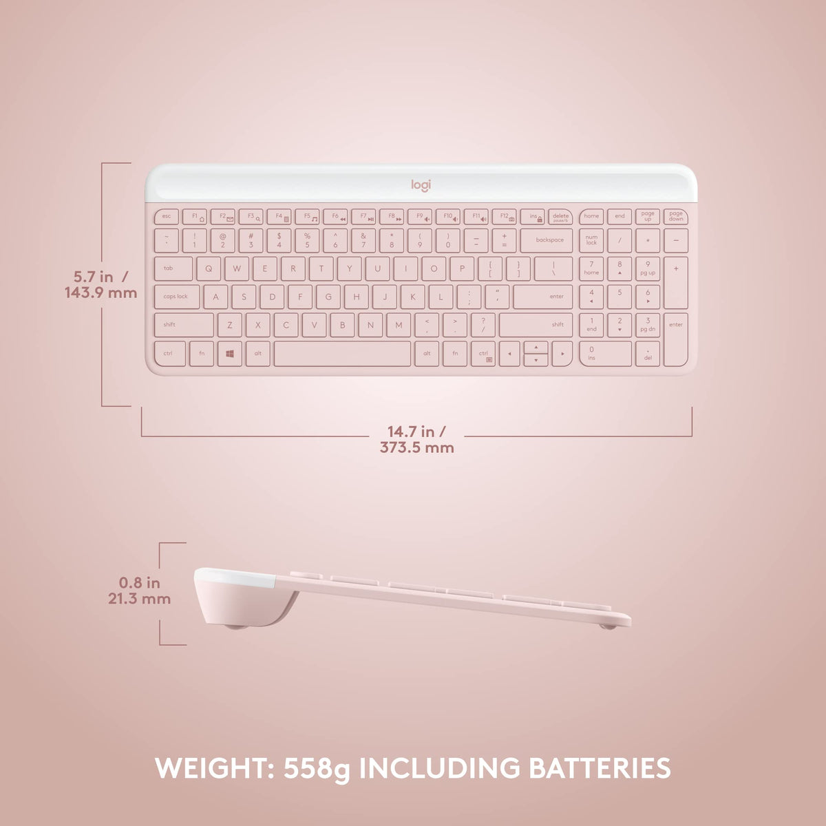 Logitech MK470 Slim Wireless Combo Compact Keyboard and Mouse - Rose