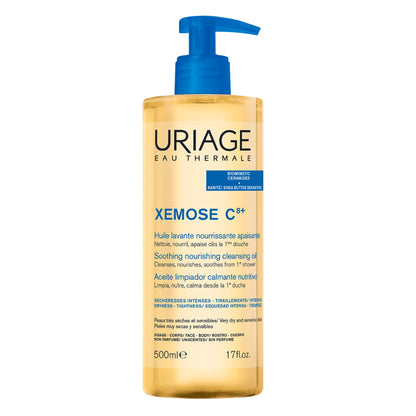 Uriage Xémose Cleansing Soothing Oil - Face & Body Cleanser & Shower Gel - Long-Lasting Comfort For Dry, Sensitive Skin Prone to Atopic Eczema - Soap-free, Fragrance-free For Your Whole Family - 500ml Uriage