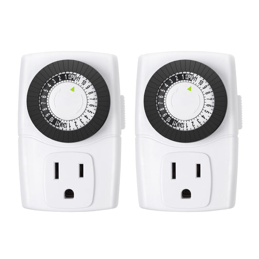 BN-LINK BND-60/U47 Indoor Mini 24-Hour Mechanical Outlet Timer, 3-Prong, 2-Pack - Available at All In One Marketplace Canada