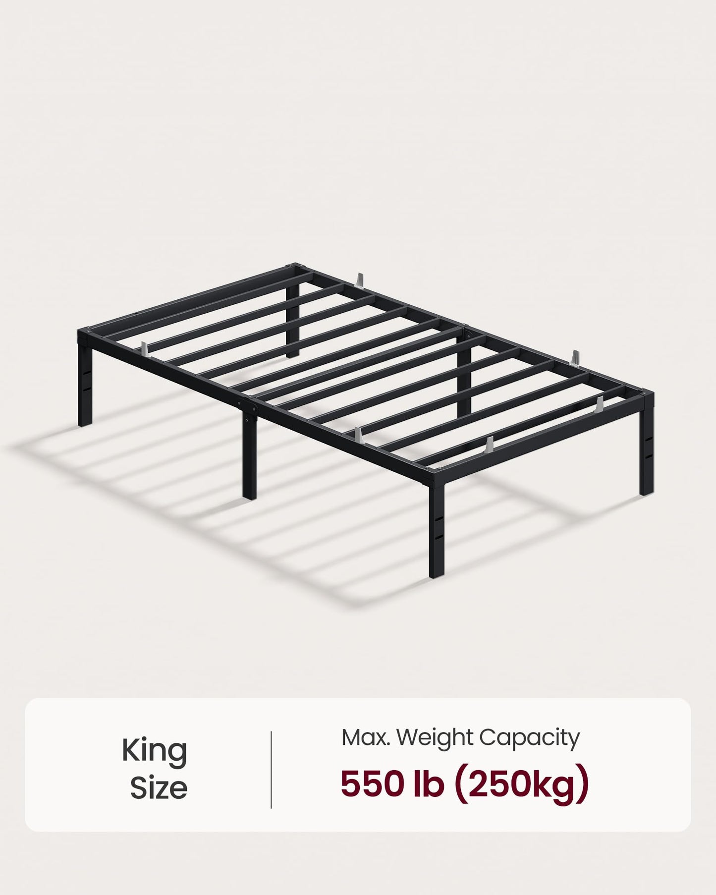 VASAGLE Twin Metal Bed Frame 14 Inches Tall, 550 lb Weight Capacity Heavy Duty Platform Bed Frame with Under-Bed Storage, No Box Spring Needed, Matte Black URMB653BD02 VASAGLE
