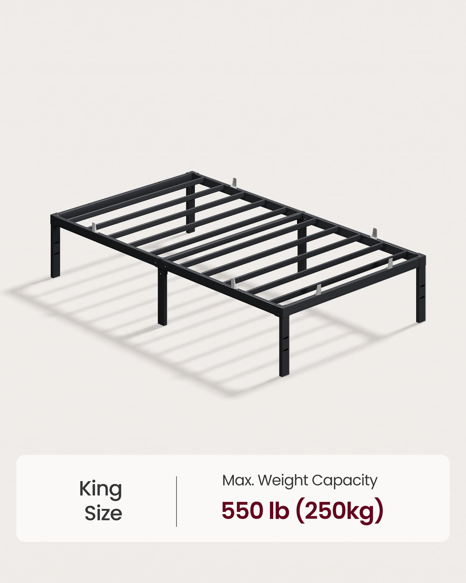 VASAGLE Twin Metal Bed Frame 14 Inches Tall, 550 lb Weight Capacity Heavy Duty Platform Bed Frame with Under-Bed Storage, No Box Spring Needed, Matte Black URMB653BD02 VASAGLE
