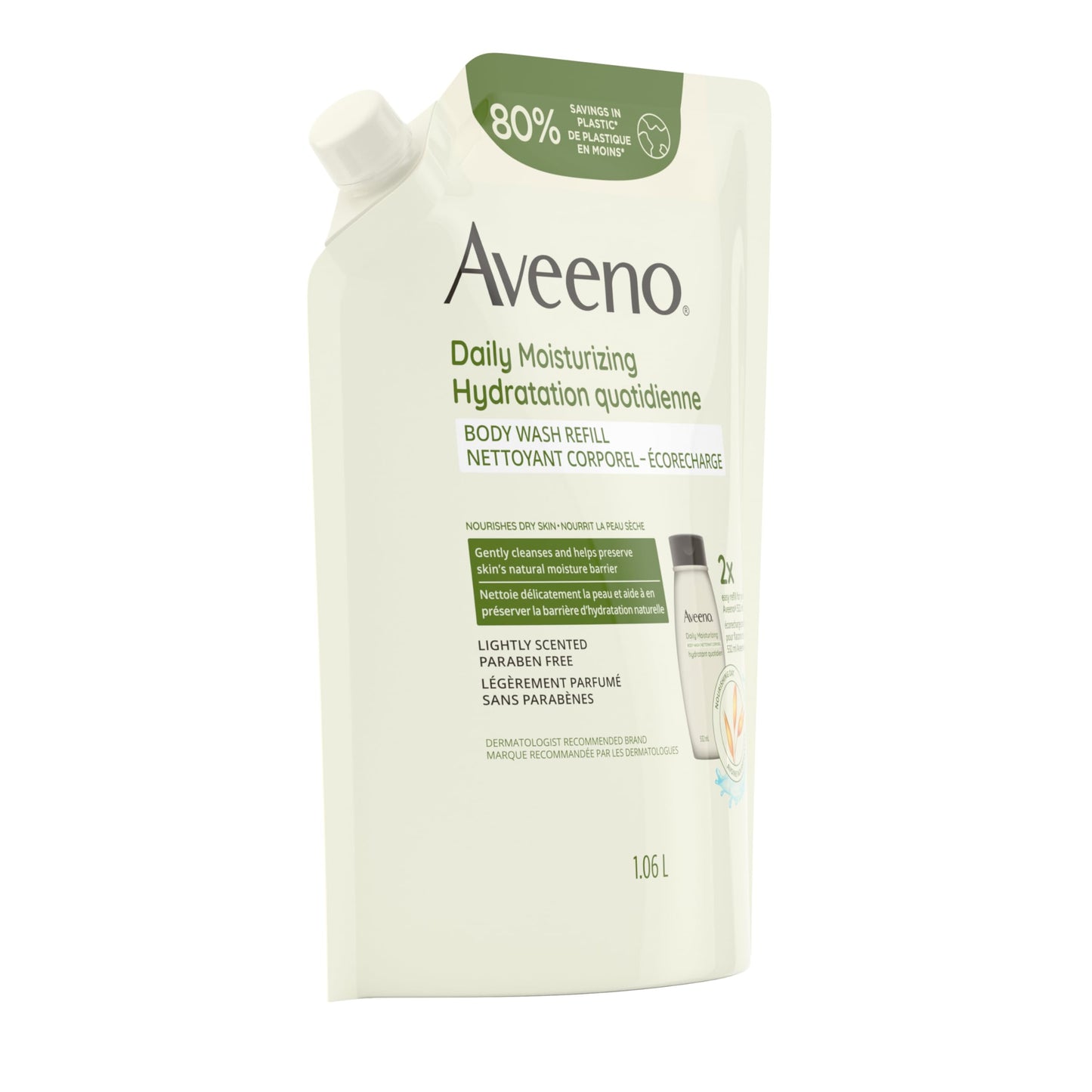 Aveeno Daily Moisturizing Body Wash for Dry & Sensitive Skin with Prebiotic Oat, Hydrating Oat Body Wash Nourishes Dry Skin & Gently Cleanses, Light Fragrance, Sulfate-Free, 1.06L, Refill Pack 🍁 All In One Marketplace Canada