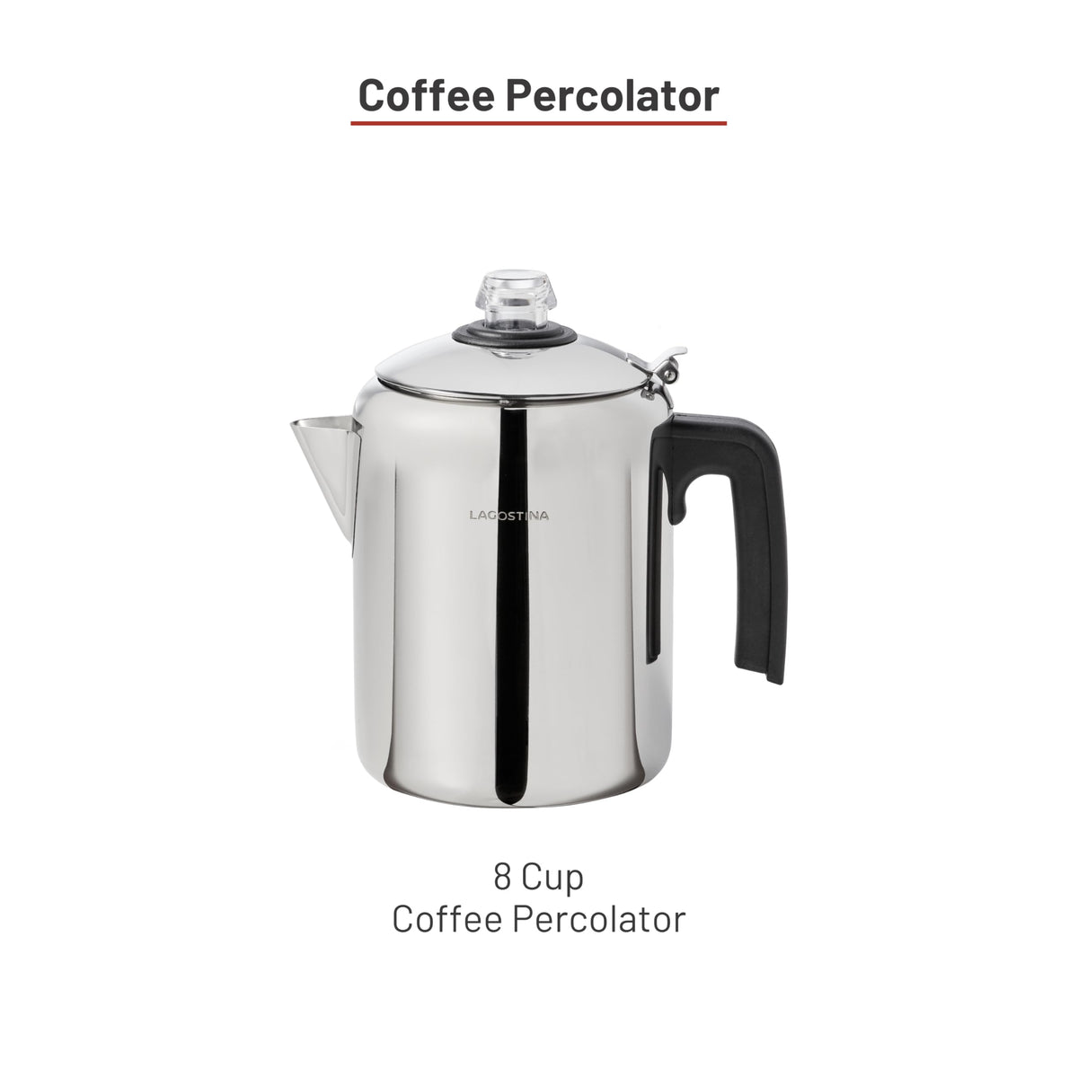 Lagostina Stainless Steel Coffee Percolator, 8-Cup Stovetop Coffee Maker