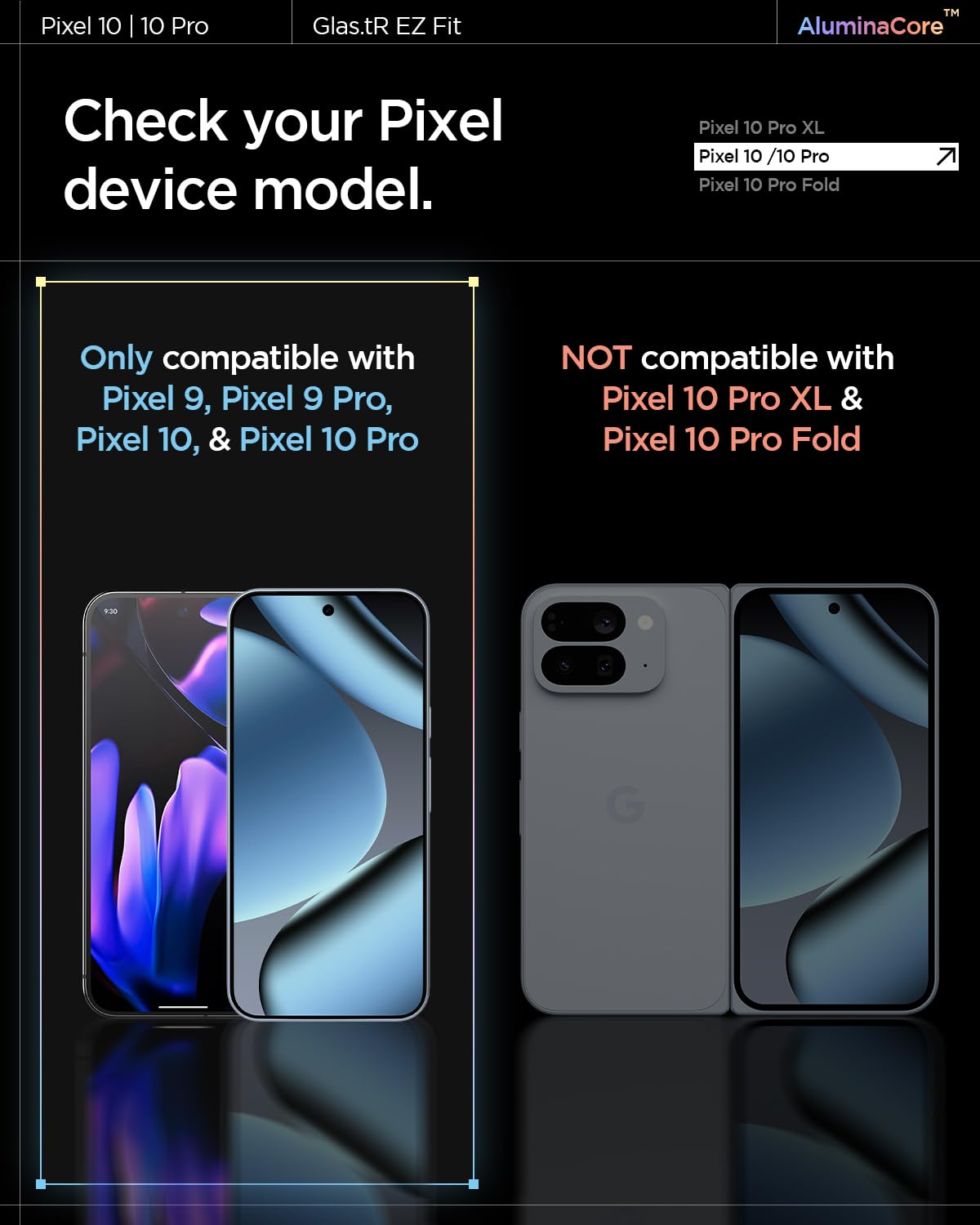 Spigen AluminaCore Tempered Glass Screen Protector [GlasTR EZ FIT] designed for Pixel 10 Pro | Pixel 10 | Pixel 9 Pro | Pixel 9 [2 Pack] Aluminum-Enhanced Durability and Impact Resistance