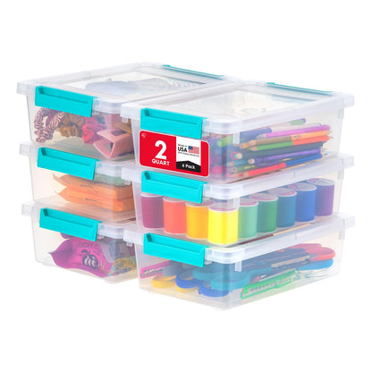 IRIS USA Storage Bins with Lids |Made in USA| 2 Qt - (6-Pack) - Clear IRIS USA