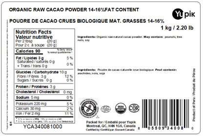 Yupik Organic Raw Cacao Powder 1kg – USDA Certified, Non-GMO, Vegan & Gluten-Free