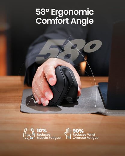 ProtoArc Ergonomic Vertical Mouse, EM11 NL Bluetooth Mouse Wireless Rechargeable Mice with 3 Devices (Bluetooth or USB), Vertical Wireless Mouse for Computer, iPad, Mac, Windows (Black) - Available at All In One Marketplace Canada