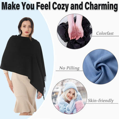 Women's Scarf Pashmina Shawls and Wraps 79x28 Acrylic Blend Black 🍁 All In One Marketplace Canada
