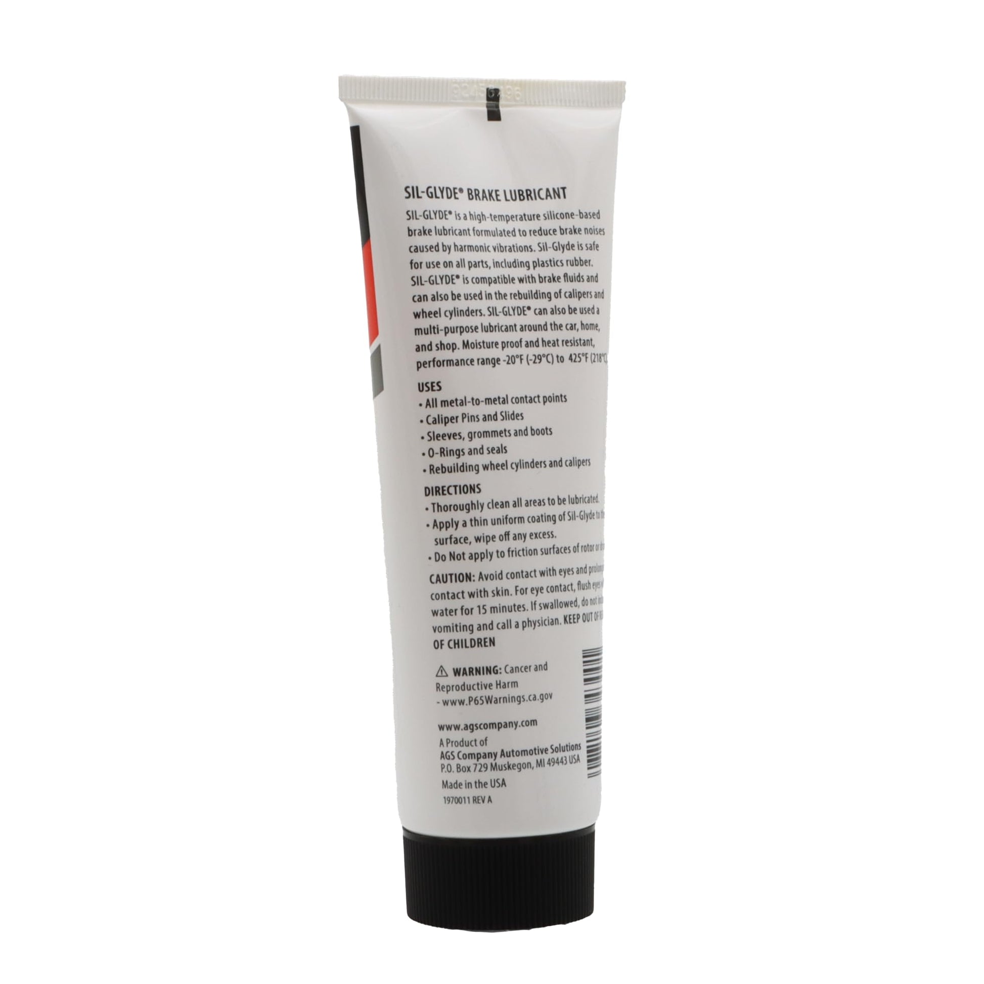 AGS SIL-Glyde 4 oz Tube Silicone Based Brake Assembly Lubricant for Eliminating Disc Brake Squeal - Moisture Proof, Heat Resistant, Rust and Corrosion Protector AGS