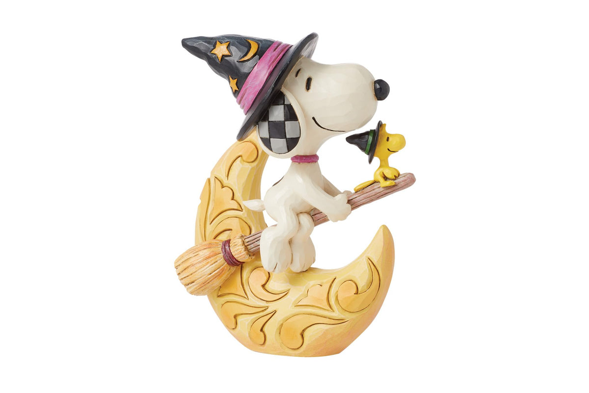 Enesco Peanuts by Jim Shore Halloween Snoopy and Woodstock Witches on Moon Figurine, 5.91 Inch, Multicolor