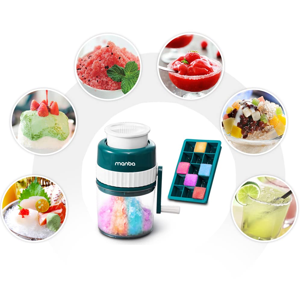 MANBA Ice Shaver and Snow Cone Machine - Premium Portable Ice Crusher and Shaved Ice Machine with Free Ice Cube Trays - BPA Free - Available at All In One Marketplace Canada