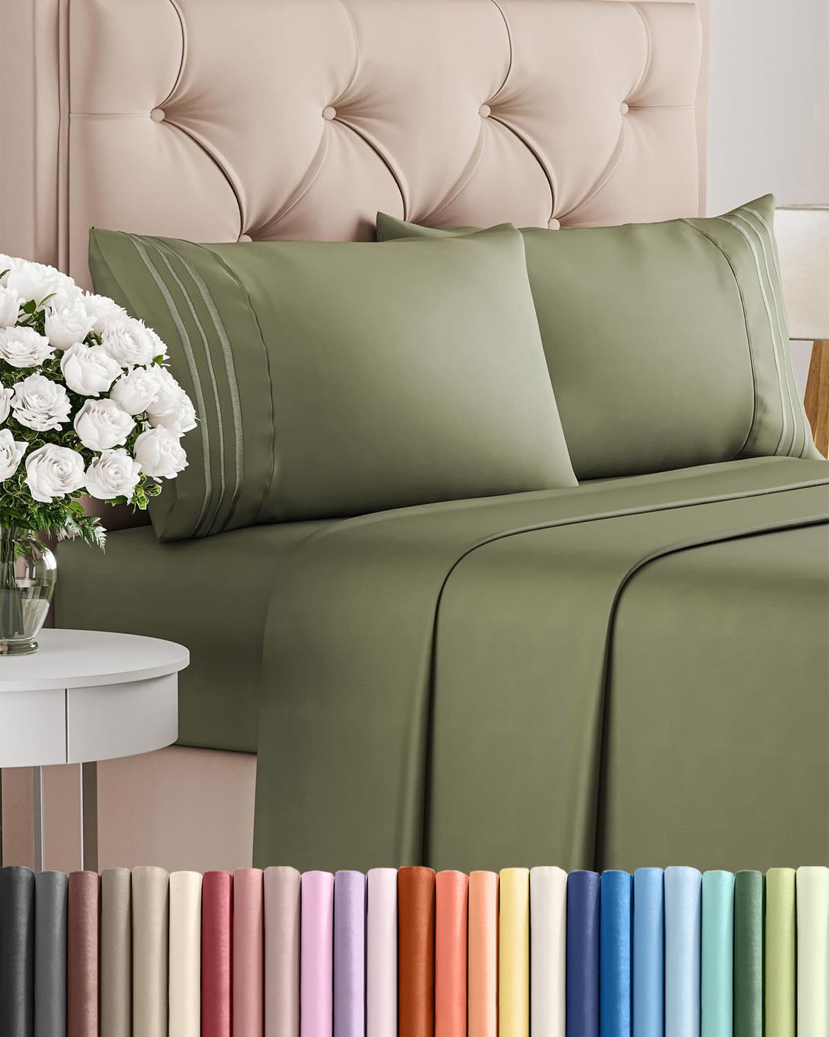 King Size 4 Piece Sheet Set - Comfy Breathable & Cooling Sheets - Hotel Luxury Bed Sheets for Women & Men - Deep Pockets, Easy-Fit, Soft & Wrinkle Free Sheets - Sage Green Oeko-Tex Bed Sheet Set