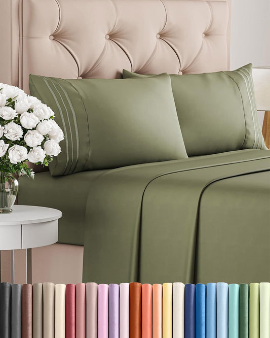 King Size 4 Piece Sheet Set - Comfy Breathable & Cooling Sheets - Hotel Luxury Bed Sheets for Women & Men - Deep Pockets, Easy-Fit, Soft & Wrinkle Free Sheets - Sage Green Oeko-Tex Bed Sheet Set
