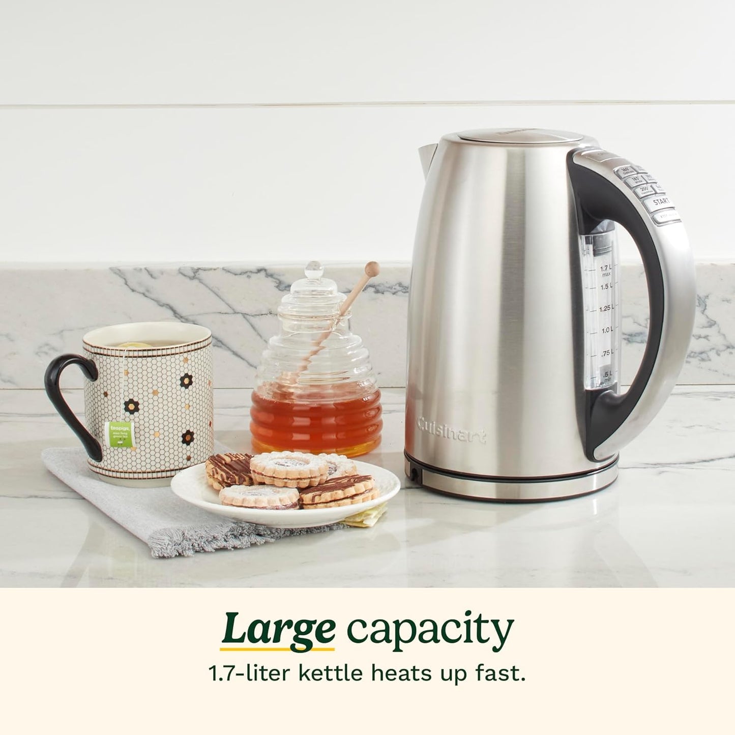 Cuisinart PerfecTemp 1.7L Cordless Electric Tea Kettle, 1500W Fast Heat-Up, 6 Preset Temperatures, 30-Min Keep Warm, Stay-Cool Nonslip Handle, Brushed Stainless Steel (CPK-17C) - Available at All In One Marketplace Canada