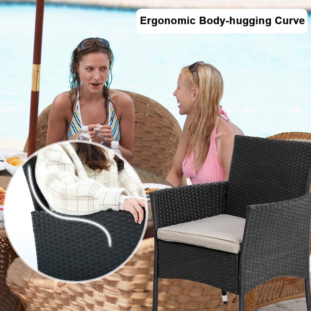 FDW Wicker Patio Furniture 3 Piece Furniture Patio Chairs Outdoor Rattan Conversation Bistro Set for Backyard Porch Poolside Lawn (Black) 🍁 All In One Marketplace Canada