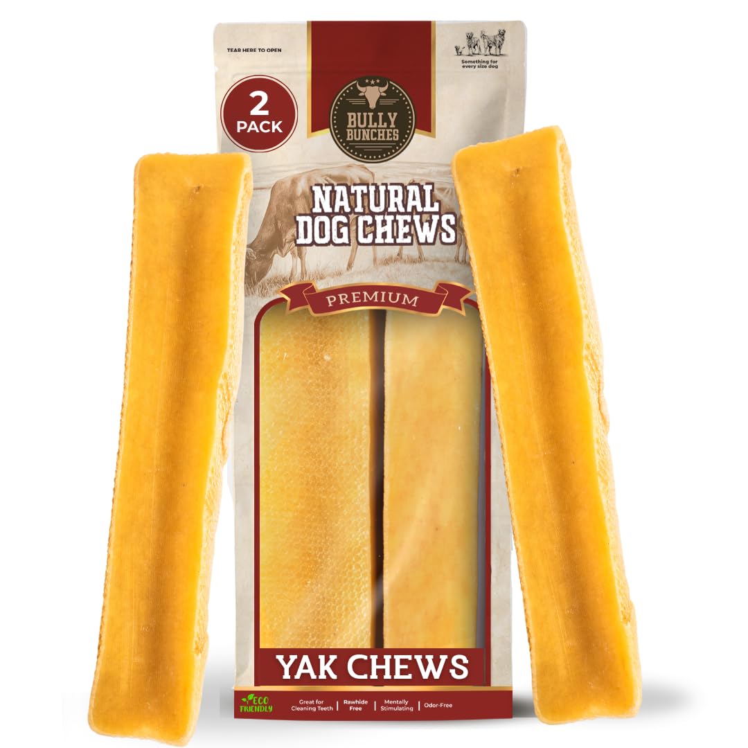Bully Bunches Large Authentic Yak Cheese Himalayan Chews for Large Dogs & Heavy Chewers - All Natural Dog Treat Dental Chews, Made with Real Yak Milk - Lactose & Rawhide Free (2 Pk)